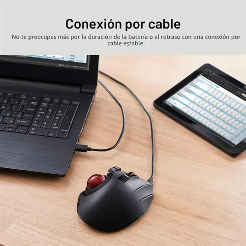 Vista 6 de ELECOM Ratón Trackball Inalámbrico, Ratón Ergonómico, Conexión para 3 Dispositivos, Con Cable (USB), Bluetooth, Ratón Track Ball, Control