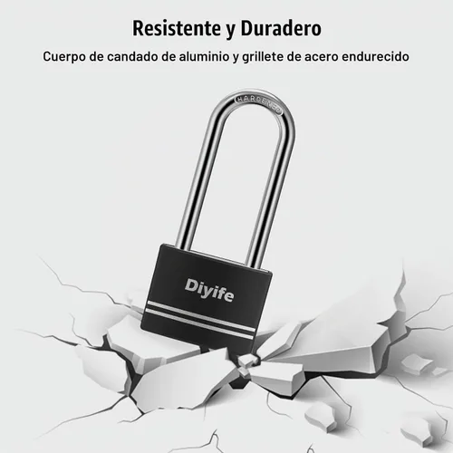 Vista 6 de Diyife [Versión mejorada] Candado de aluminio con llave - Candado de grillete largo impermeable con 2 llaves para escuela, casillero de gimnasio
