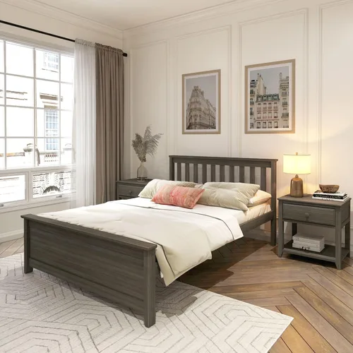 Vista 21 de Plank+Beam - Estructura de cama individual de madera maciza, cama de plataforma con cabecero, arcilla