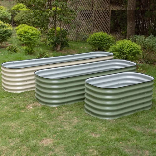 Vista 9 de MFSTUDIO Kit de cama de jardín elevada galvanizada para exteriores, macetas elevadas ovaladas de 17 pulgadas de alto, maceta de metal para verduras
