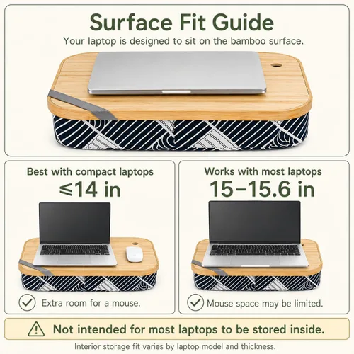 Vista 5 de MAYJOY Escritorio de bambú portátil con almacenamiento, escritorio de regazo con funda extraíble para regazo, soporte de laptop para regazo