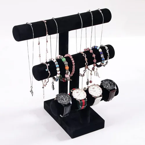 Vista 3 de Pangkeep Soporte de pulsera de 3 niveles, soporte de exhibición de pulseras negras, exhibiciones de joyería para vender collares y cadenas