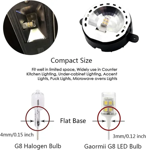 Vista 3 de Bombilla LED G8 de 3 W, WB25X10019 Bombilla halógena de 20 W de repuesto para luz de horno microondas GE, base bi-pin T4 JCD tipo G8, 120 voltios