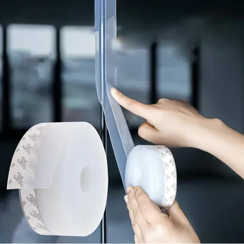 Vista 5 de Tira de Sellado para Puerta, 10 MT Tope de Corriente de Puerta Adhesivo Tiras de Sellado de Silicona Ideal para Puertas, Ventanas, Vidrio de Ducha