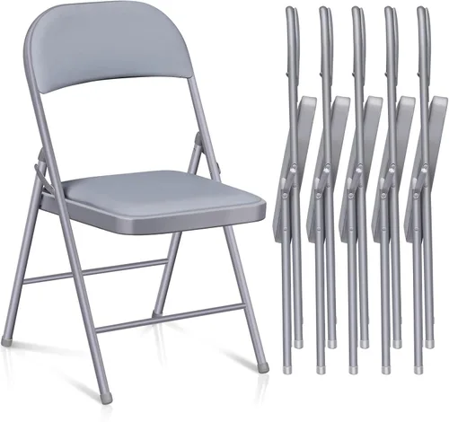 Vista 22 de Fenbeli Paquete de 1 silla plegable con cojín, silla de metal negro con asiento acolchado y marco de acero duradero, sillas plegables de capacidad