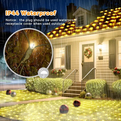 Vista 5 de LitHome Luces de red de Navidad de 14.8 x 5 pies, 300 luces LED de red blanca cálida, 8 modos de conexión, malla gigante impermeable de Navidad