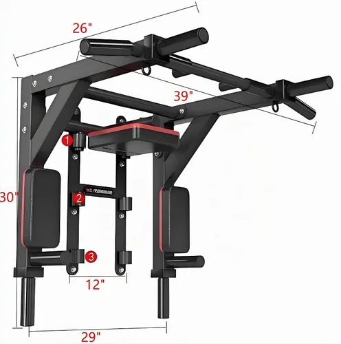 Vista 8 de HAKENO Multifunctional Wall Mounted Pull Up Bar/Chin Up bar,Dip Station for Indoor Home Gym Workout,Power Tower Set Gym Equipment 800LBS