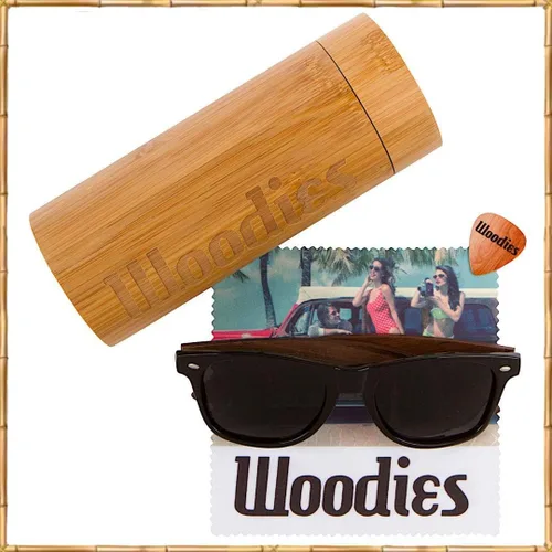Vista 3 de Woodies Gafas de sol de madera polarizadas con funda de sol de bambú para hombres y mujeres, protección 100% UVAUVB