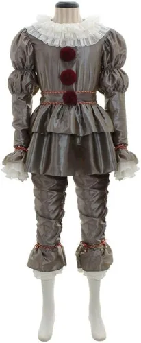 Vista 3 de Disfraz unisex de Halloween para adultos, disfraz de carnaval, mujer, uniforme de payaso de 8 piezas