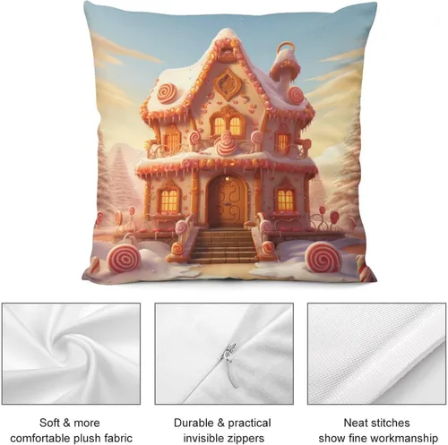 Vista 6 de Funda de cojín con diseño de casa de pan de jengibre con galletas, fundas de almohada cuadradas para sofá y cama, fundas de almohada cuadradas