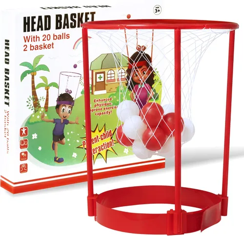 Vista 6 de Novelty Place Head Basketball Hoop Juego de fiesta para niños y adultos, diadema de baloncesto ajustable con 20 bolas, rojo y blanco