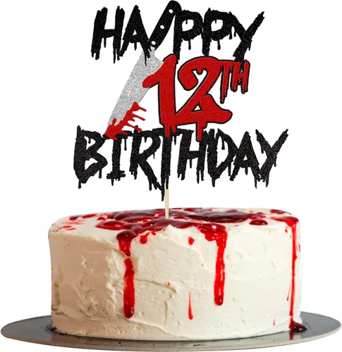 Vista 26 de 1 pieza de decoración de pastel de cumpleaños con purpurina montada con purpurina clásica de Halloween para torta de terror sangrienta temática