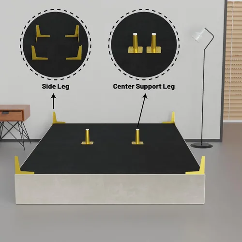 Vista 7 de Greaton, Cama de plataforma de madera de terciopelo de alta calidad de 15 pulgadas, duradera, elegante, opciones de multicolor, no necesita somier