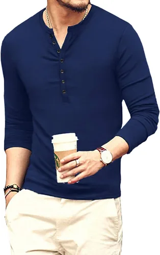Vista 2 de YTD - Camiseta de manga larga para hombre estilo informal corte ajustado