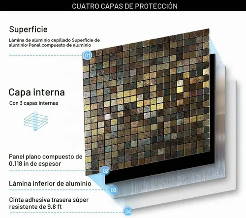 Vista 4 de XUANINY Azulejos Adhesivos de Pared para Cocina, Baño, Chimenea, Mosaico de Aluminio Metálico Autoadhesivo (12"x12") (5, Estampado Amarillo y Verde)