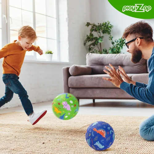 Vista 8 de PlayZap Paquete de 2 pelotas de juego para niños pequeños, pelotas de dinosaurio para niños de 3 a 12 años, bolas de goma inflables de 8.5 pulgadas