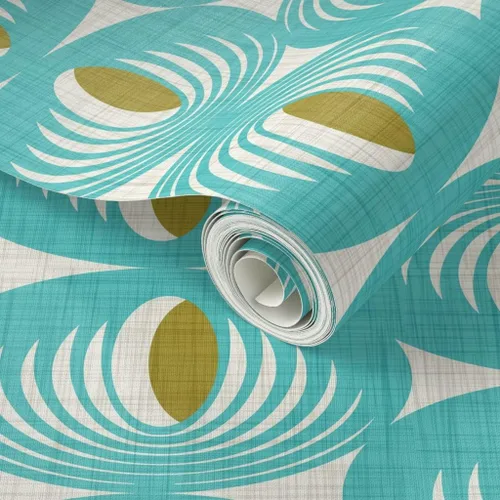 Vista 2 de Spoonflower Papel tapiz autoadhesivo para despegar y pegar, diseño geométrico moderno de mediados de siglo, color verde aguamarina, papel tapiz