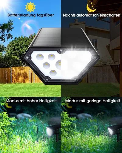 Vista 2 de Biling Focos solares para exteriores, luces solares 2 en 1 para paisaje, 12 bombillas LED, alimentadas por energía solar, IP67, impermeable Blanco