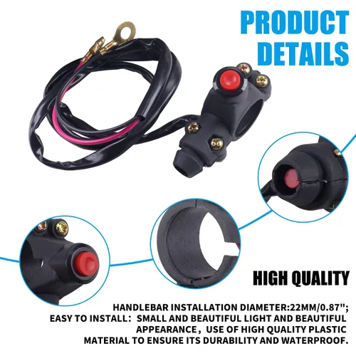 Vista 4 de JINGKE 7/8" 22mm Manillar Interruptor de parada con línea de sujeción de 2 cables Aplicable a Taotao 110cc 125cc Moto de cross Pit Bike ATV 4 ruedas
