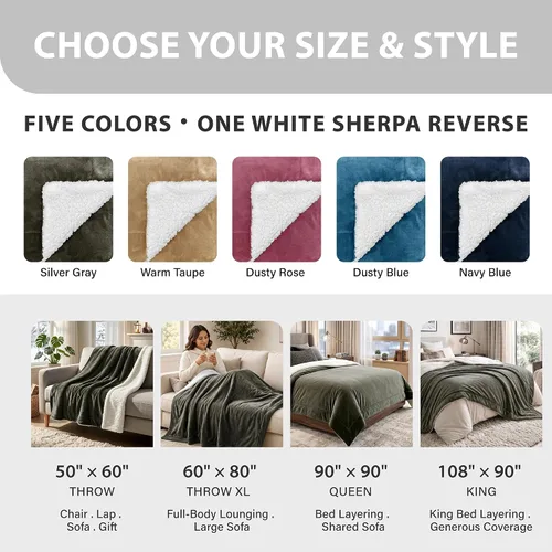 Vista 9 de DEZ FURNISHINGS Velvet Sherpa Blanket, Throw 50" x 60", Silver Gray Gris plateado