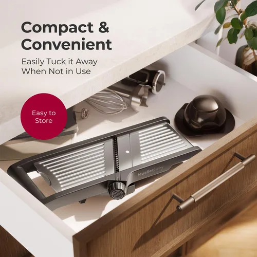 Vista 7 de MuellerLiving Mandoline Slicer para cocina, acero inoxidable, rebanar o corte juliana, picadora de verduras, rebanadora de frutas