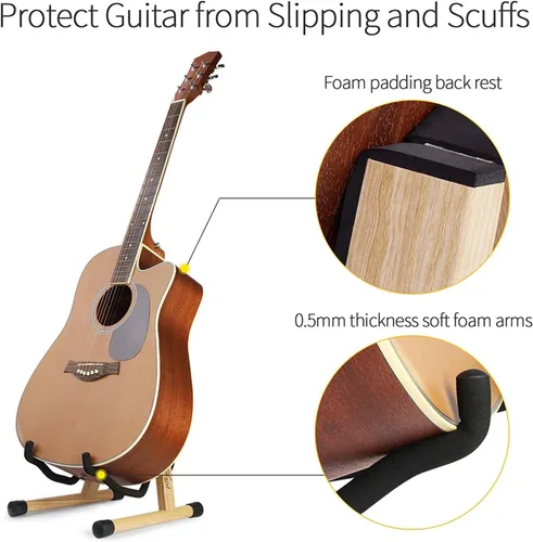 Vista 3 de SNIGJAT Soporte de madera acústico, mini eléctrico ajustable, soporte de guitarra para guitarra con acolchado de espuma, soporte de bajo plegable
