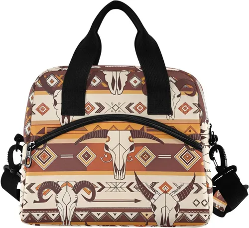 Vista 2 de Bolsa de almuerzo azteca occidental, aislada, impermeable, reutilizable, duradera, portátil, grande, con correa para mujeres y hombres