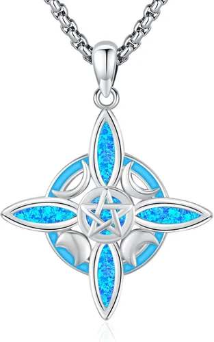 Vista 28 de Eusense Collar de ópalo para mujeres y hombres, joyería de ópalo azul y blanco de plata de ley 925 con dije de ópalo auténtico, regalo