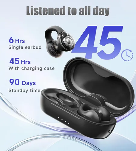 Vista 6 de King Lucky i21 Auriculares Inalámbricos Bluetooth de Oreja Abierta con Clip, con Micrófono, Cancelación de Ruido, Resistentes al Agua IPX4