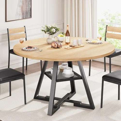 Vista 12 de Jocoevol Mesa de comedor redonda para 4 personas, mesa de pedestal circular para cocina, comedor, mesa de pedestal, muebles de cocina y comedor