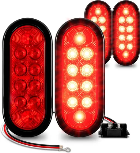 Vista 11 de Juego de luces traseras LED ovaladas para remolque de 6.0 in, 2 color ámbar y 2 color rojo 4 Rojo + 2 Blanco