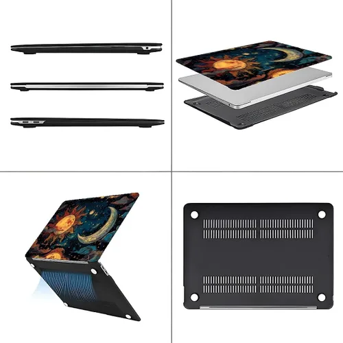 Vista 4 de para MacBook Air de 13 Pulgadas, Funda Negra con Patrón de Sol y Luna Brillando en Contraste Versión 2011-2017 de A1466/A1369 Carcasa Rígida