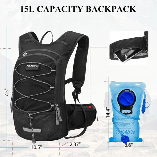 Vista 3 de NONSAR Mochila de hidratación, mochila de senderismo con vejiga de agua de 3 L, paquete de hidratación de aislamiento ligero, mochila de agua