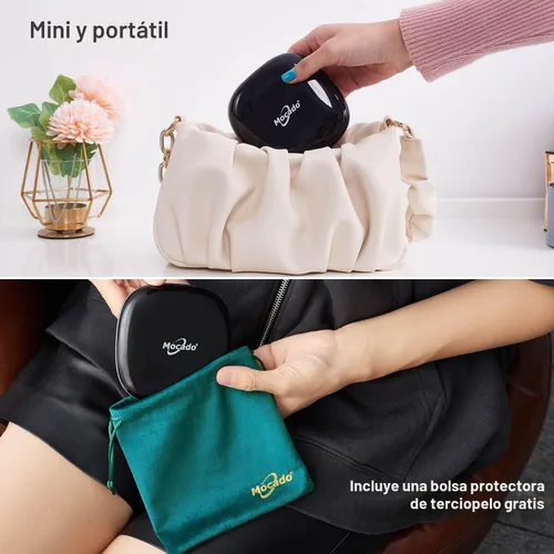 Vista 6 de Mocado Espejo de maquillaje compacto LED con aumento para viajes - 4 pulgadas 1X/10X de aumento, pequeño de bolsillo, doble cara, regulable, USB