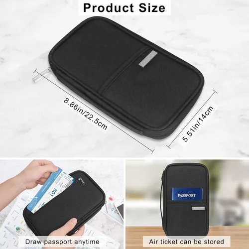 Vista 3 de Unaone Billetera para pasaporte de viaje, Negro -, Soporte para pasaporte