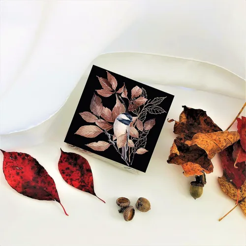Vista 7 de Servilletas de pájaros de otoño de 13 x 13 pulgadas, servilletas de invierno negras, diseño de animales de Navidad, decoración para decoupage