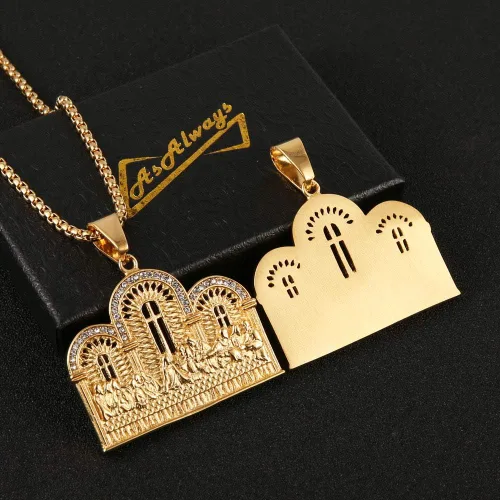 Vista 5 de AsAlways Collar con colgante de circonita cúbica de acero inoxidable chapado en oro con sus discípulos para hombre, joyería hip hop, Metal, Circonia