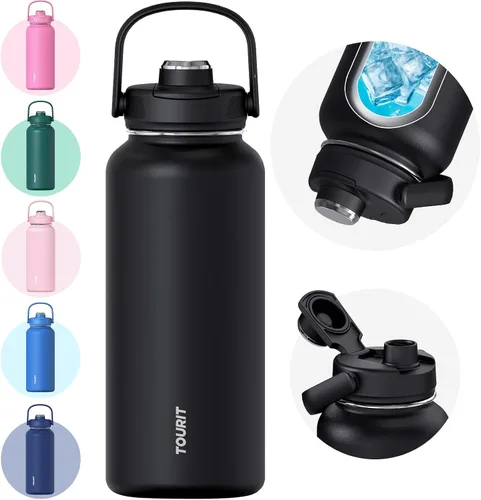Vista 13 de TOURIT Botella de agua aislada de 32 onzas, botella de acero inoxidable con popote, aislamiento al vacío de doble pared para bebidas frías