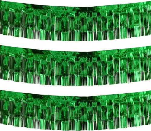 Vista 17 de Guirnalda gruesa de flecos de papel de aluminio negro de 10 pies por 15 pulgadas, paquete de 3, pancarta de oropel metálica brillante