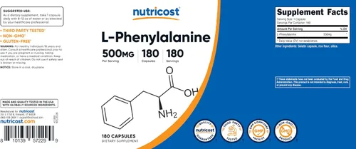 Vista 6 de Nutricost L-fenilalanina (500 mg) 180 cápsulas