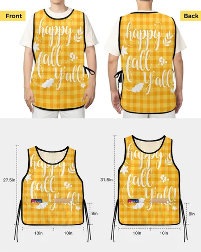 Vista 3 de Happy Fall Leaf Yall Cobbler Aprons with 2 Pockets for Women Men, Thanksgiving Autumn Orange Plaid Wheat