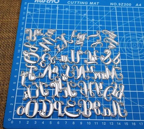 Vista 2 de 26 troqueles de metal mayúsculas del alfabeto en minúsculas para manualidades, álbumes de recortes, álbumes de fotos, plantillas de troquelado