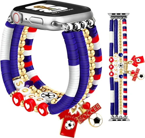 Vista 28 de JR.DM - Pulsera de cuentas compatible con Apple Watch de 40 mm, 38 mm, 41 mm, 42 mm; correa elástica hecha a mano para iWatch Series