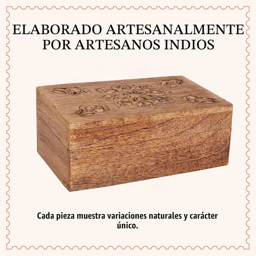 Vista 5 de Mela Artisans Caja de recuerdo de madera de mango - Acabado quemado, 7.5 x 4.5 pulgadas