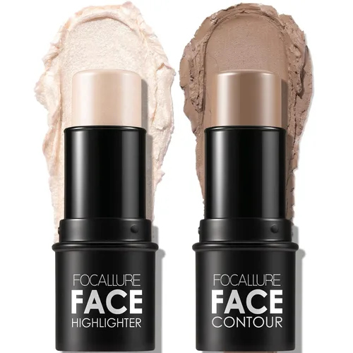Vista 12 de FOCALLURE 2 Piezas Barra de Contorno de Crema Mineral, Iluminador Hidratante y Lápiz Bronceador, Lápiz Facial Antiadherente que Ilumina y Matiza
