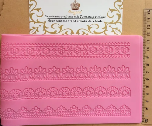 Vista 5 de Molde de impresión de fondant de impresión de silicona de banda de 4 Strip Flower Lace