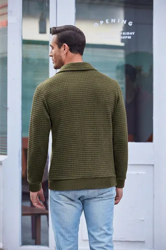 Vista 3 de COOFANDY Sudadera con cuello de cuarto para hombre, suéter de manga larga con diseño de gofres