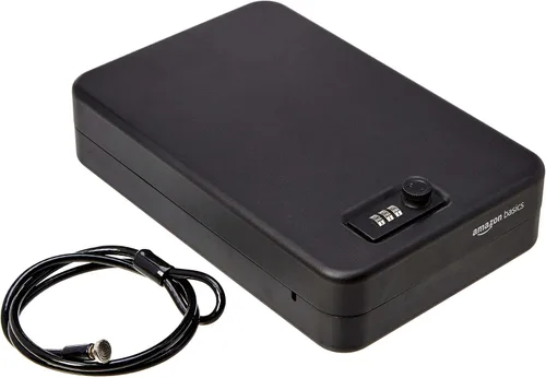 Vista 8 de Amazon Basics Caja fuerte de seguridad portátil con cerradura, caja fuerte pequeña con código, para dormitorio universitario, hogar, cerradura