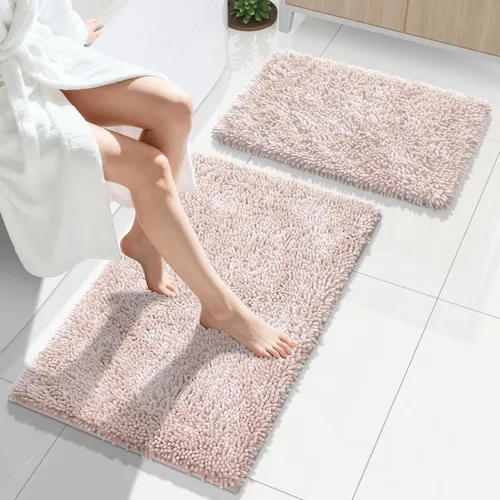 Vista 41 de Yimobra Juego de 2 alfombras de baño, alfombra de baño suave y absorbente y alfombra de inodoro en forma de U con respaldo antideslizante, alfombras
