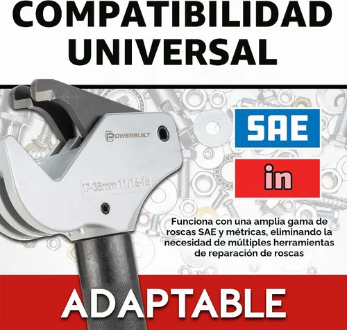 Vista 7 de Powerbuilt Herramienta Universal de Reparación de Roscas 11/16" - 1-1/2" SAE / 17-38mm Métrica - Herramienta para Arreglar Roscas Dañadas - 643029ECE